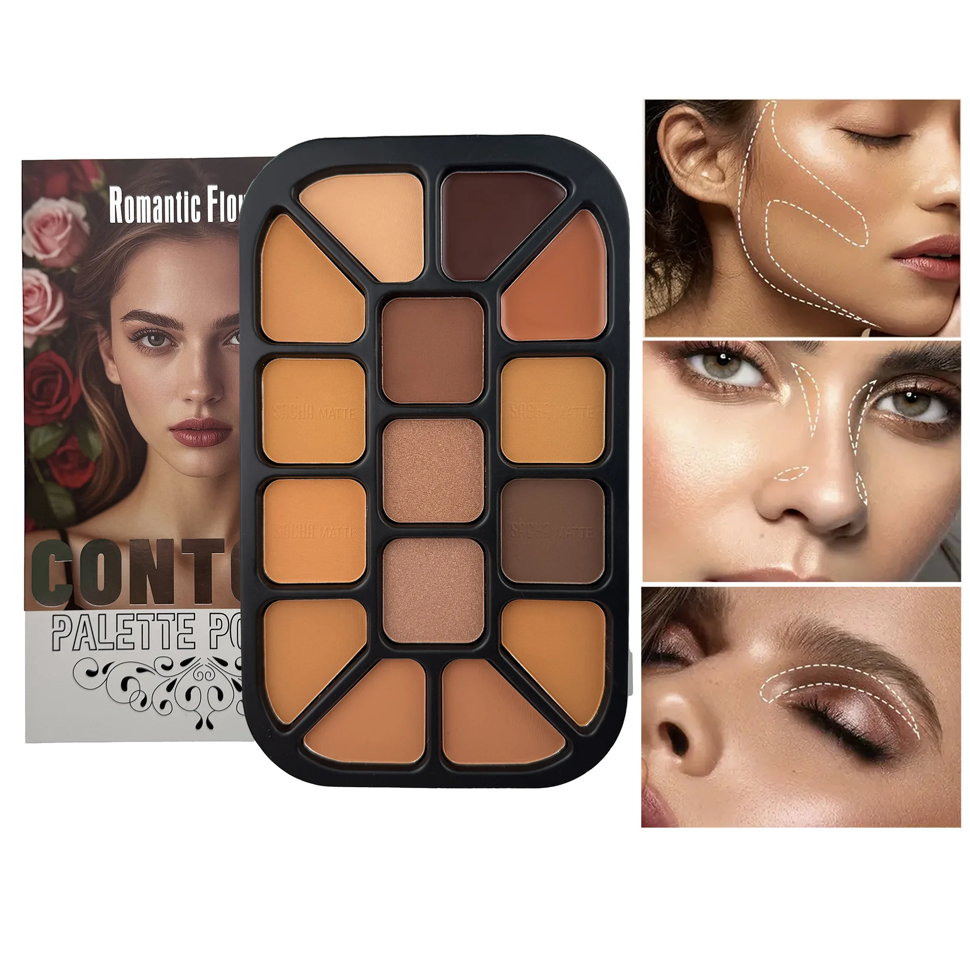Highlighter Bronzer Palette - Paleta de pó para contorno facial,