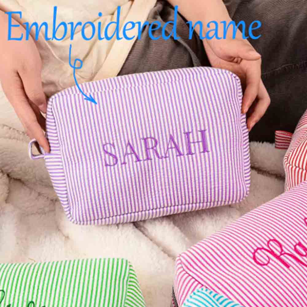Beauty Makeup Events - Bolsa de maquiagem listrada com nome